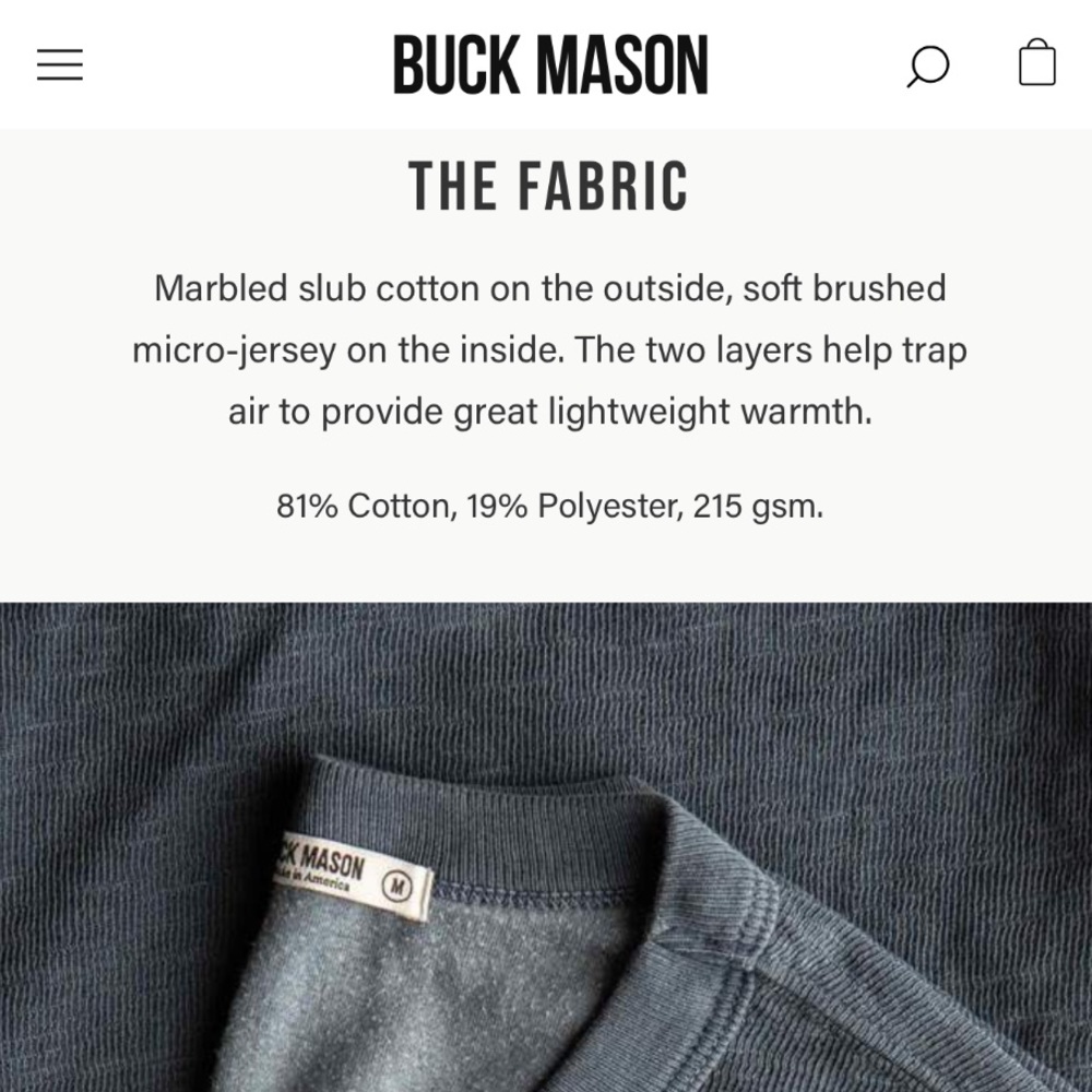 NWT Buck Mason Olive Double Slub Sweatshirt - Picture 5 of 6